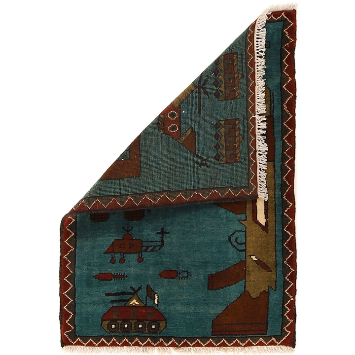 Blue Afghan War Rug 2' 1" x 2' 11" Hand-Knotted | No. AL94420