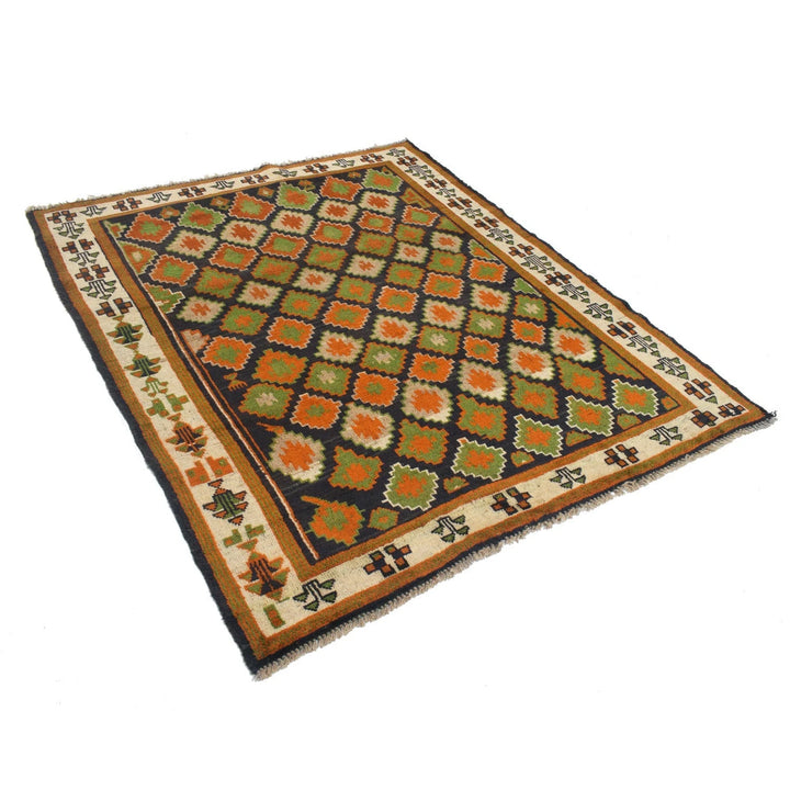 Black Afghan Geometric Rug 5' 1" x 6' 2" Hand-Knotted | No. AL94481