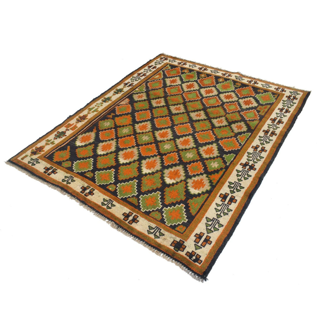 Black Afghan Geometric Rug 5' 1" x 6' 2" Hand-Knotted | No. AL94481