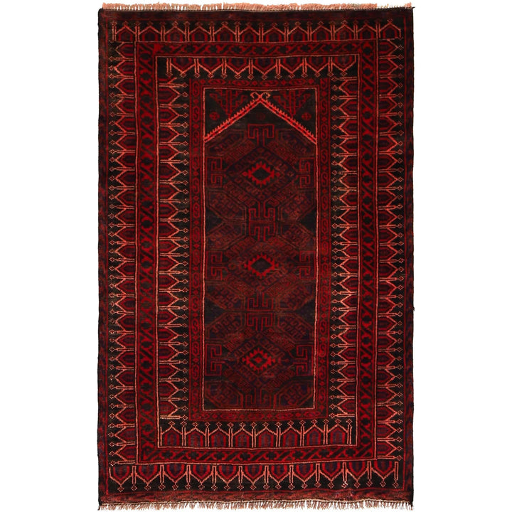 Red Afghan Prayer Rug 2' 11" x 4' 6" Hand-Knotted | No. AL94497