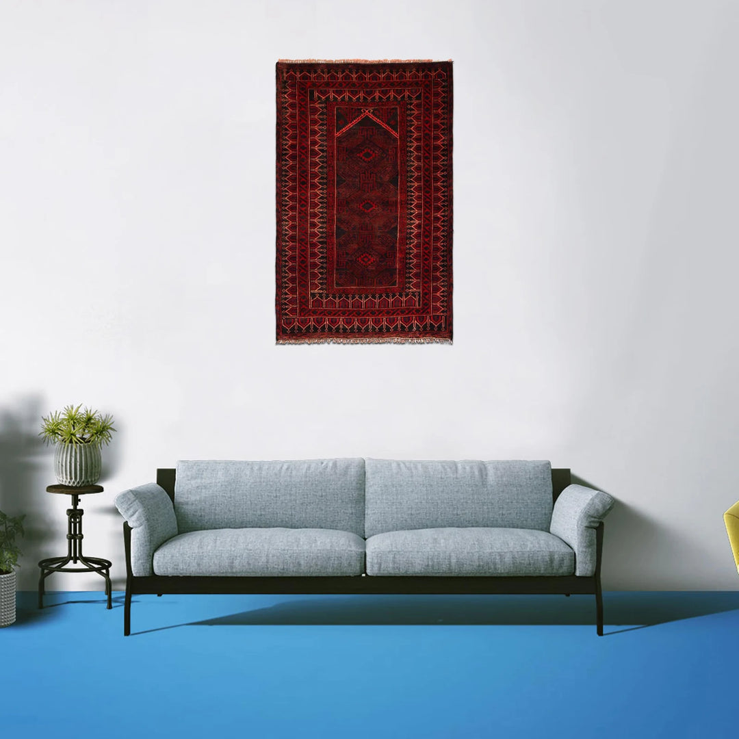 Red Afghan Prayer Rug 2' 11" x 4' 6" Hand-Knotted | No. AL94497