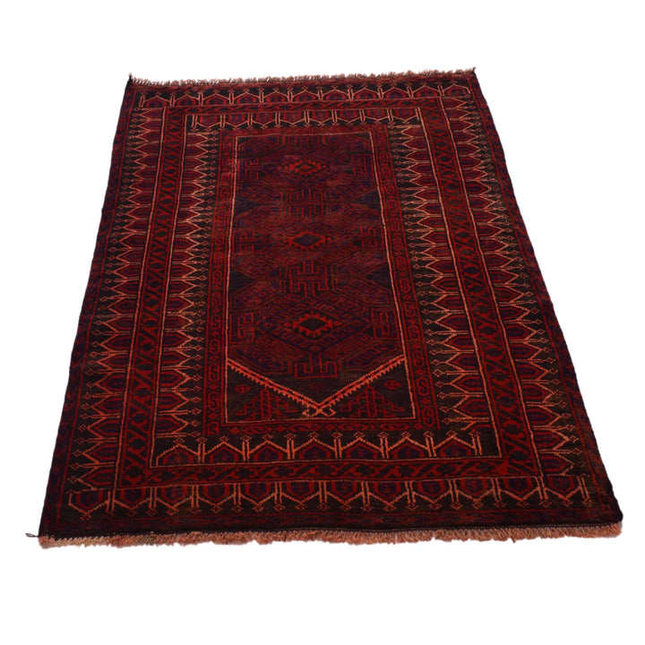 Red Afghan Prayer Rug 2' 11" x 4' 6" Hand-Knotted | No. AL94497