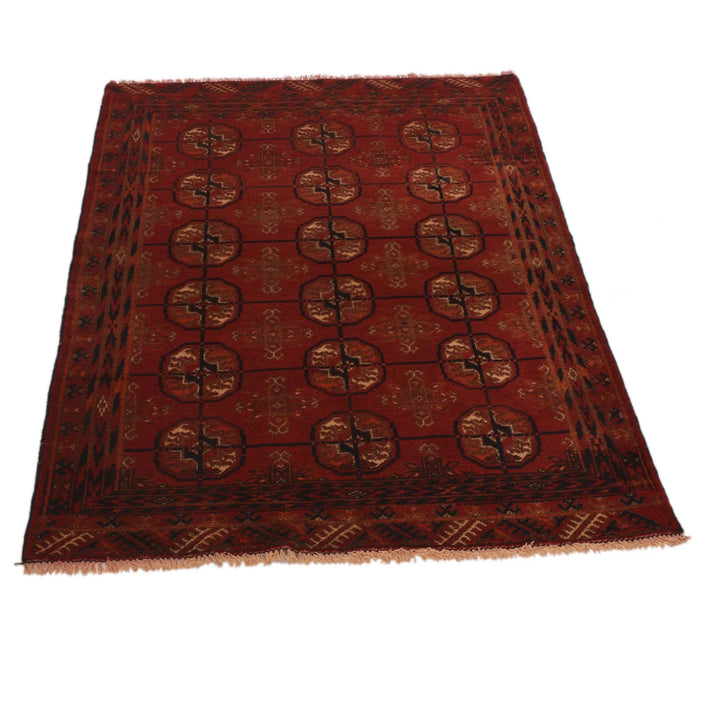 Red Afghan Baluchi Rug 2' 9" x 3' 11" Hand-Knotted | No. AL94518