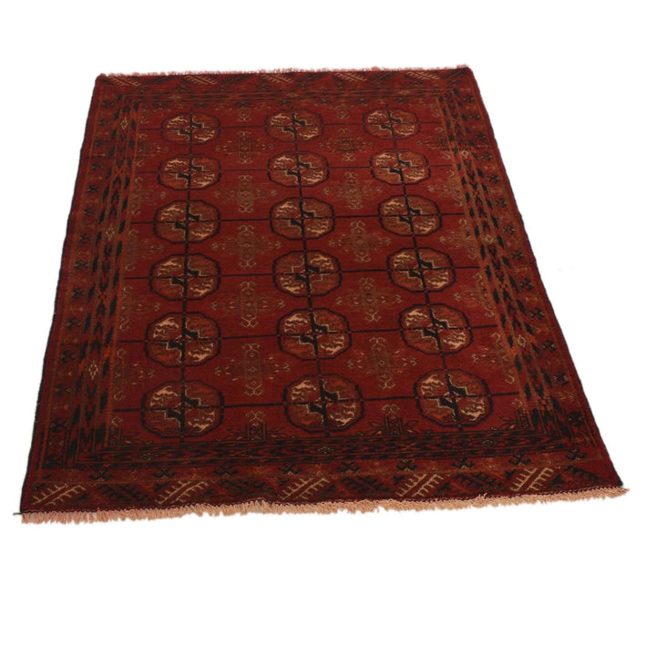 Red Afghan Baluchi Rug 2' 9" x 3' 11" Hand-Knotted | No. AL94518