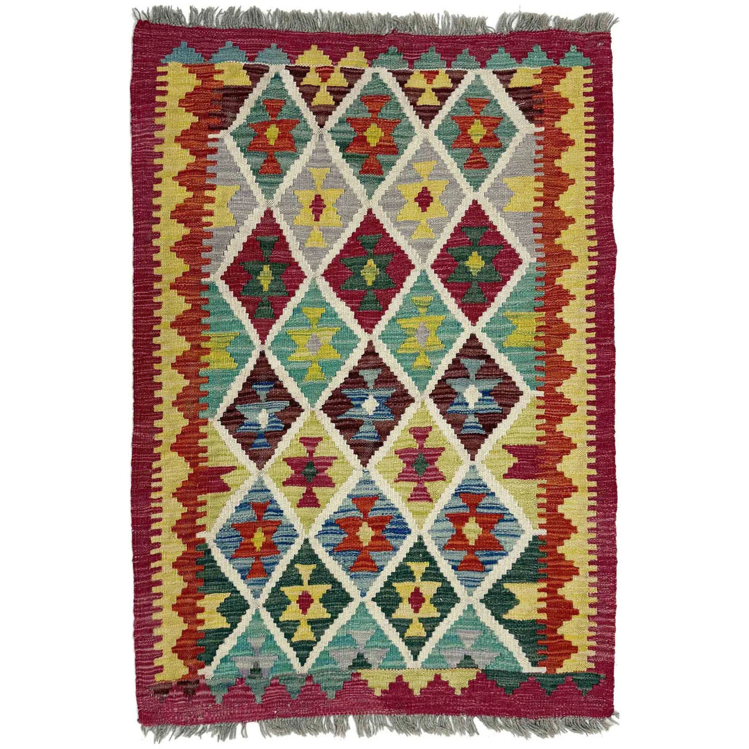 Multicolor Afghan Vegetable Kilim Rug 2' 9" x 3' 7" Flat-Weave | No. AL94543