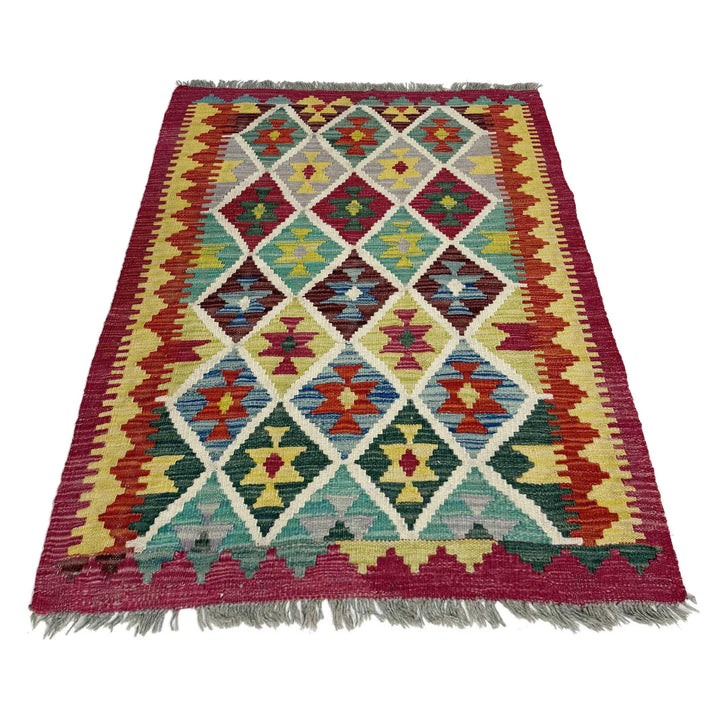 Multicolor Afghan Vegetable Kilim Rug 2' 9" x 3' 7" Flat-Weave | No. AL94543