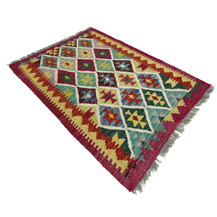 Multicolor Afghan Vegetable Kilim Rug 2' 9" x 3' 7" Flat-Weave | No. AL94543
