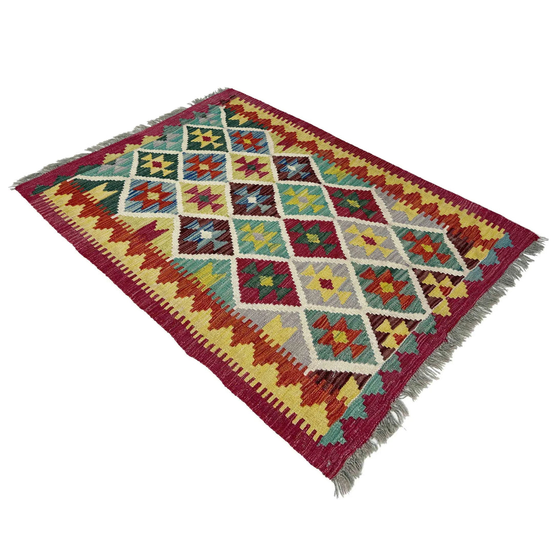 Multicolor Afghan Vegetable Kilim Rug 2' 9" x 3' 7" Flat-Weave | No. AL94543