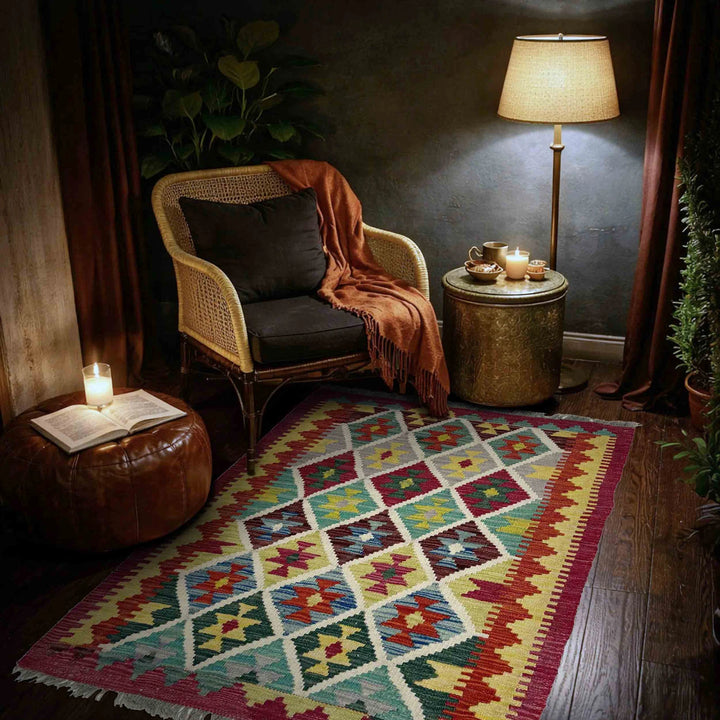 Multicolor Afghan Vegetable Kilim Rug 2' 9" x 3' 7" Flat-Weave | No. AL94543