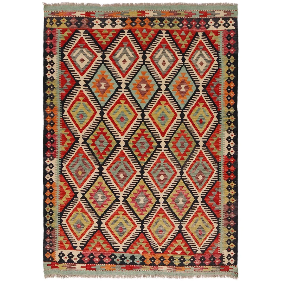 Afghan Kilim Rug 5' 7" x 7' 10" Flat-Weave | No. AL94589