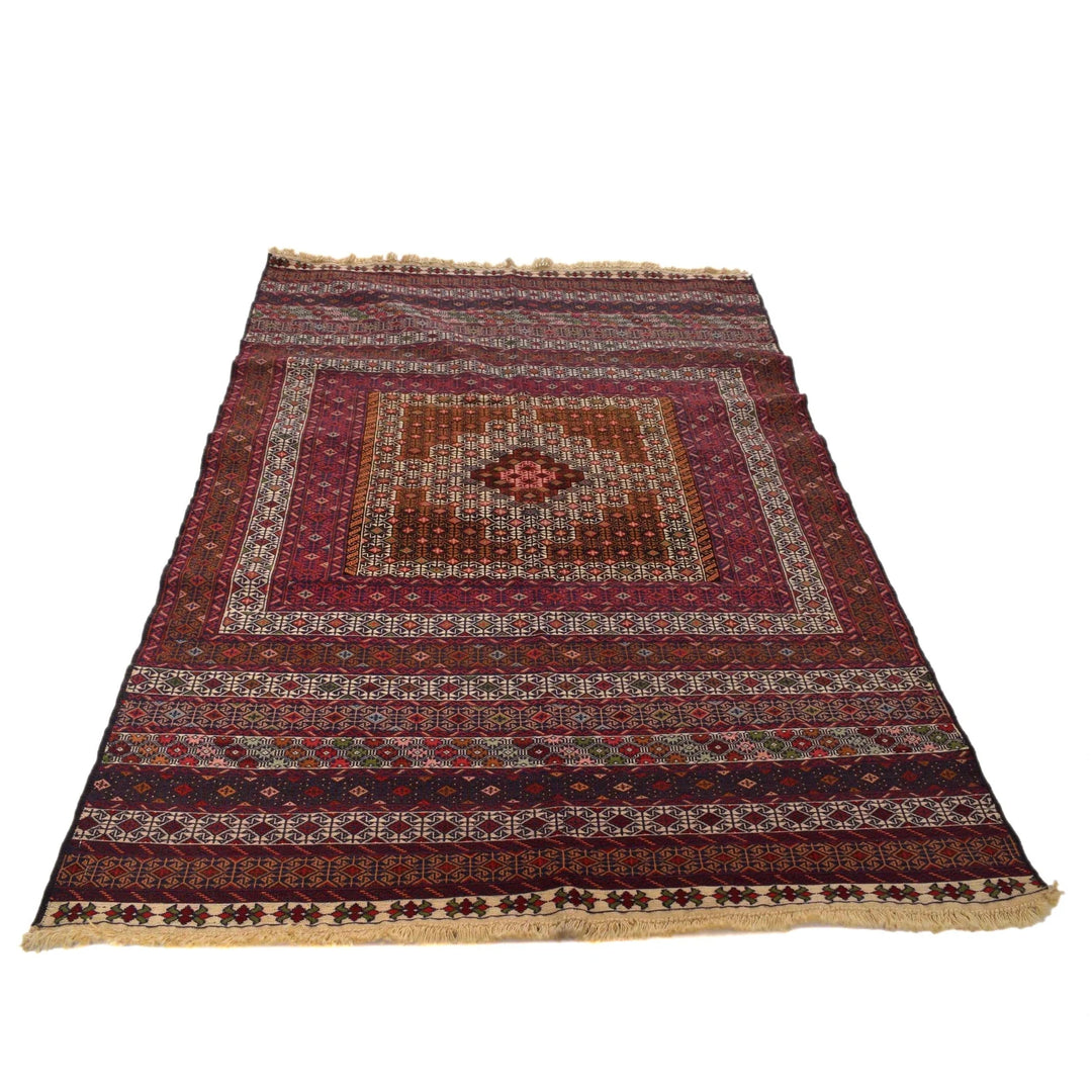 Beige Afghan Maliki Kilim Rug 4' 1" x 6' 5" Hand-Knotted | No. AL94638