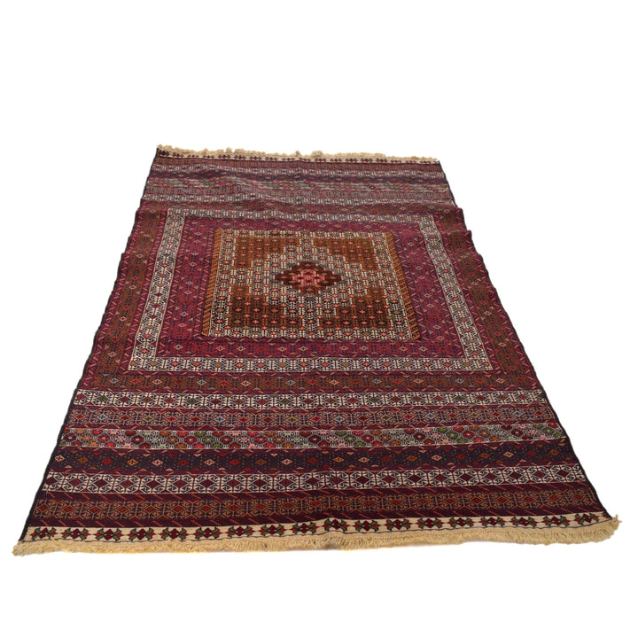 Beige Afghan Maliki Kilim Rug 4' 1" x 6' 5" Hand-Knotted | No. AL94638
