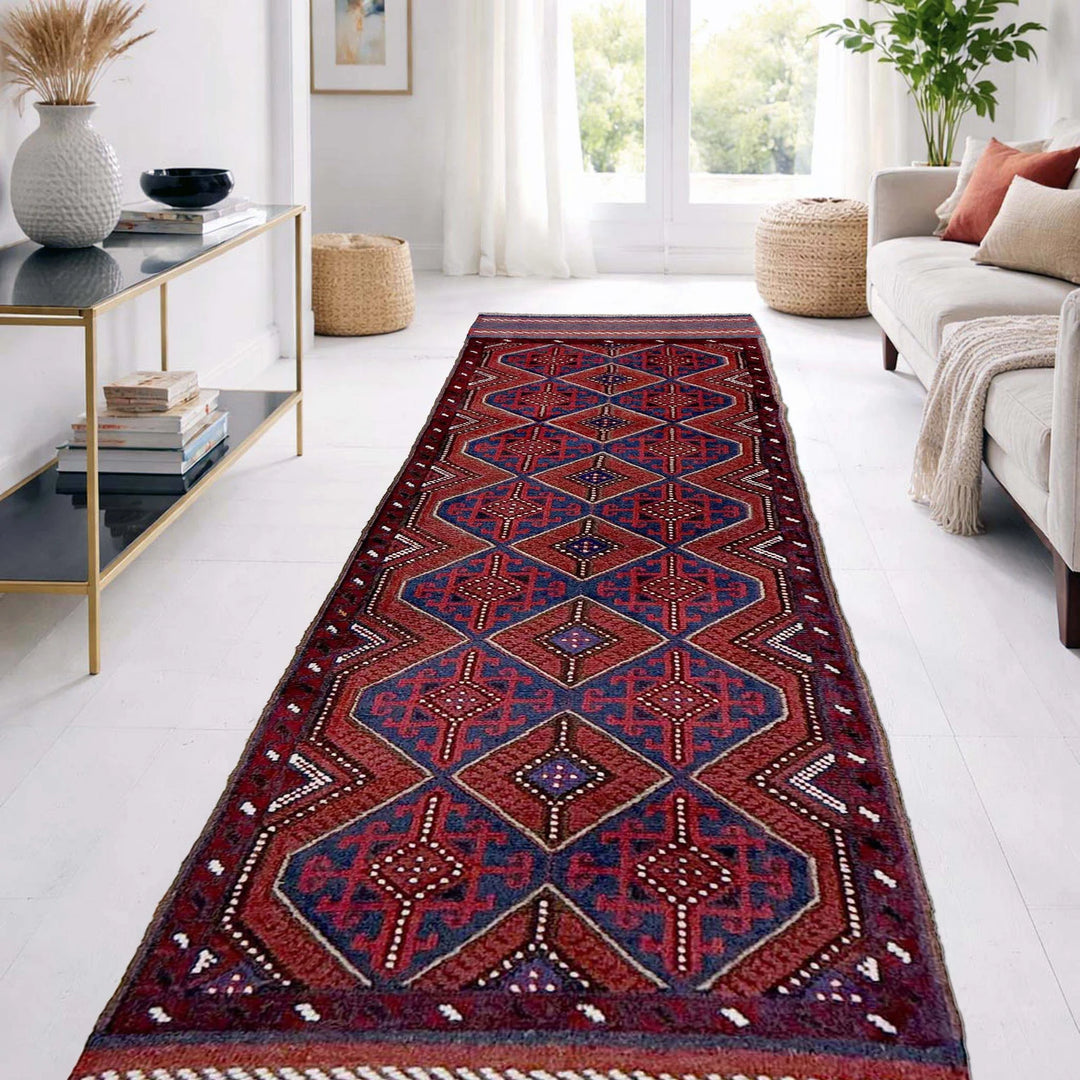 Deep Red Afghan Mashwani Rug 2' 3" x 8' 3" Hand-Knotted | No. AL94649