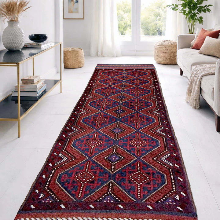 Deep Red Afghan Mashwani Rug 2' 3" x 8' 3" Hand-Knotted | No. AL94649