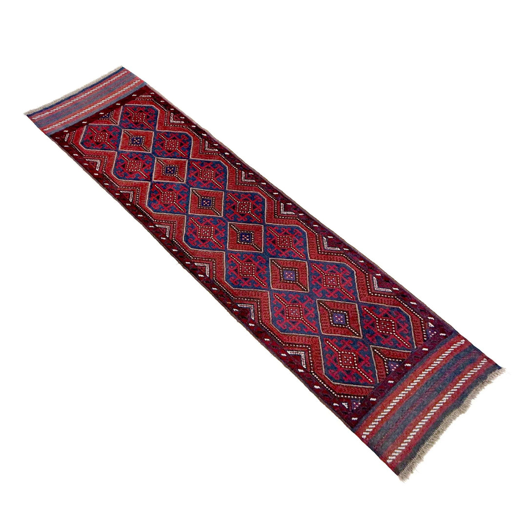 Deep Red Afghan Mashwani Rug 2' 3" x 8' 3" Hand-Knotted | No. AL94649