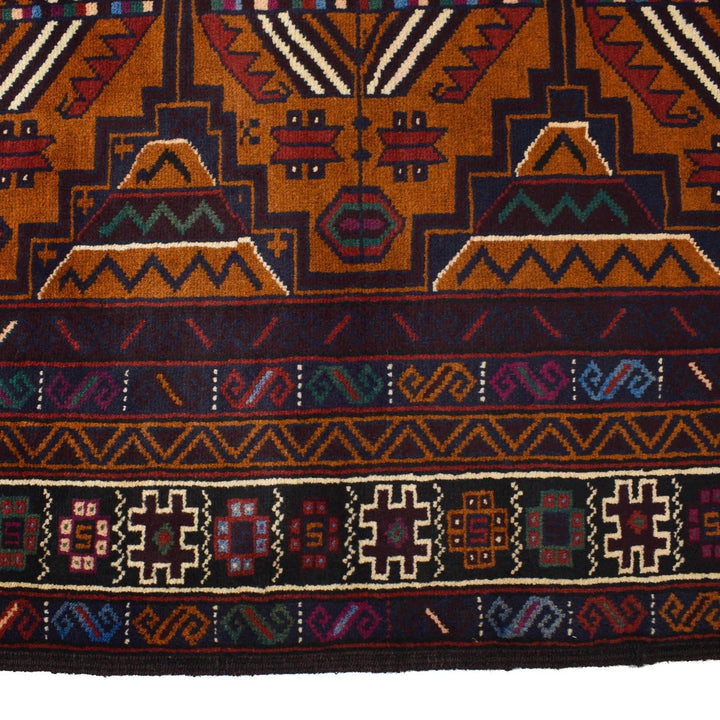 Brown Afghan Baluchi Rug 3' 10" x 5' 9" Hand-Knotted | No. AL94697