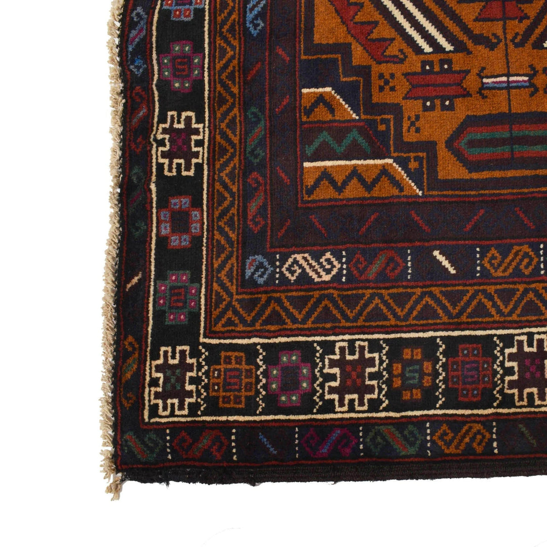Brown Afghan Baluchi Rug 3' 10" x 5' 9" Hand-Knotted | No. AL94697