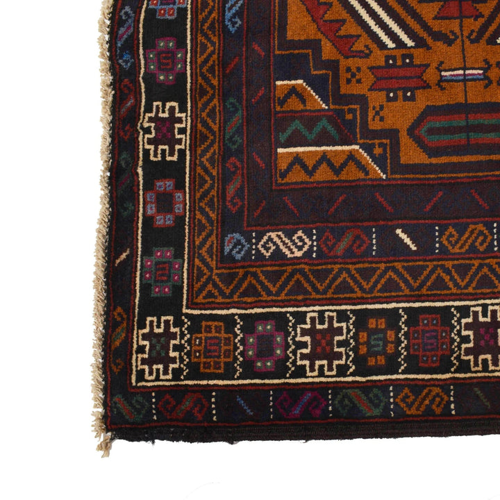 Brown Afghan Baluchi Rug 3' 10" x 5' 9" Hand-Knotted | No. AL94697