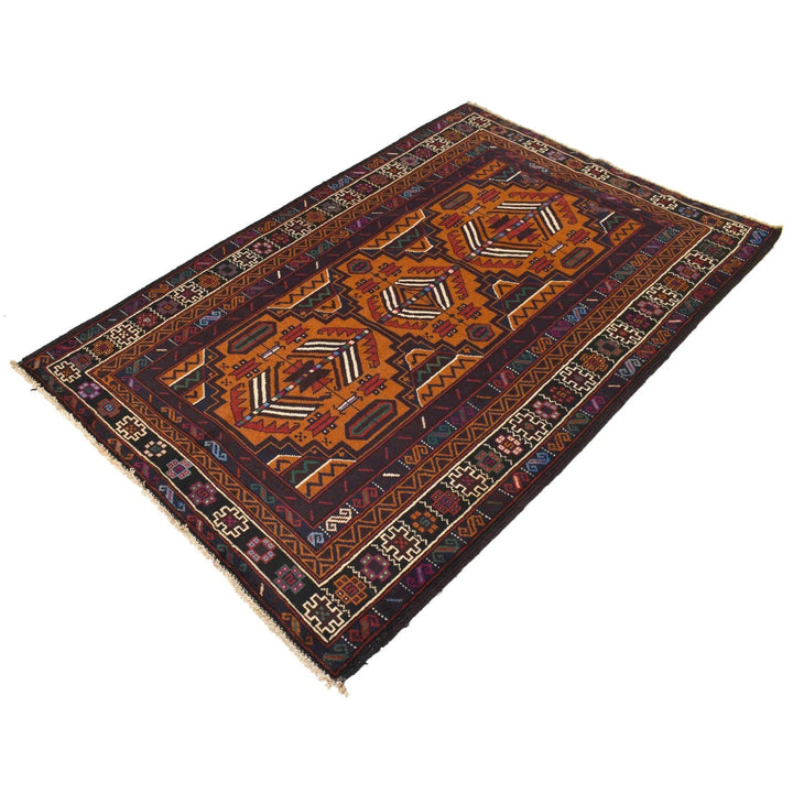 Brown Afghan Baluchi Rug 3' 10" x 5' 9" Hand-Knotted | No. AL94697