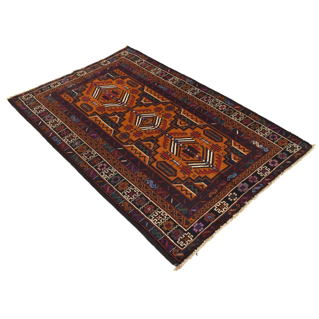 Brown Afghan Baluchi Rug 3' 10" x 5' 9" Hand-Knotted | No. AL94697