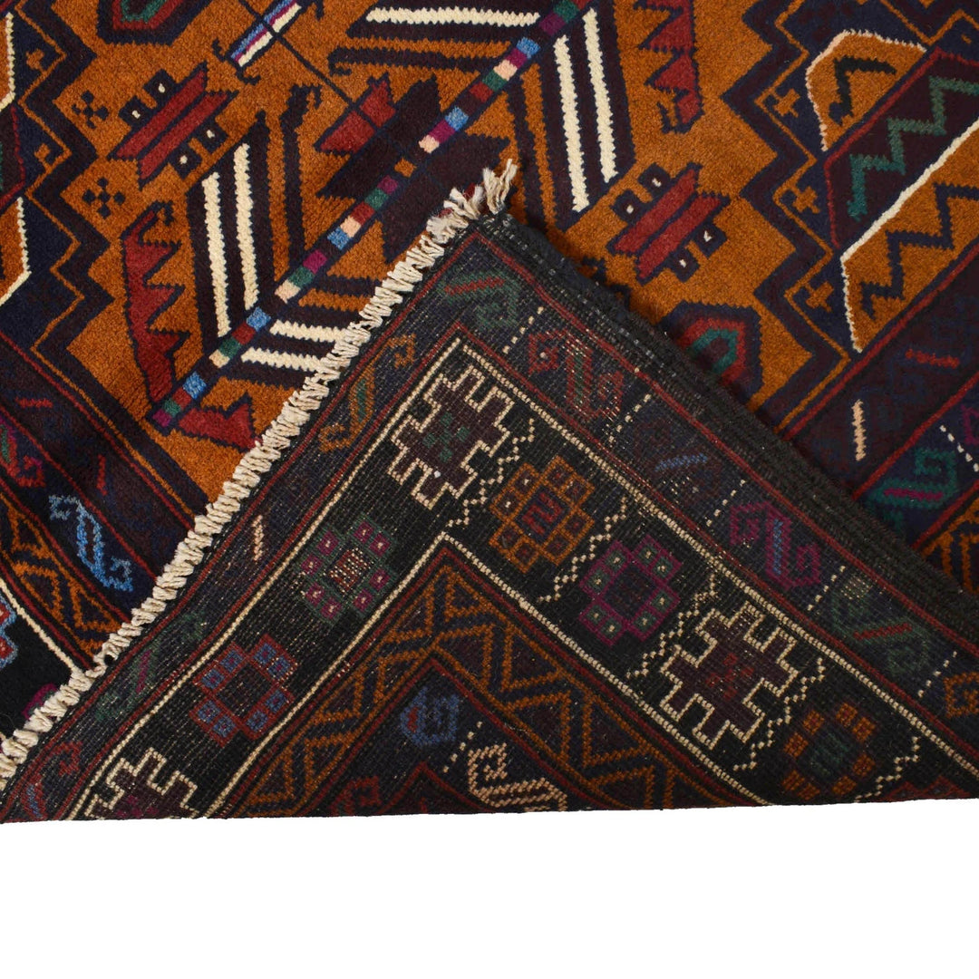 Brown Afghan Baluchi Rug 3' 10" x 5' 9" Hand-Knotted | No. AL94697