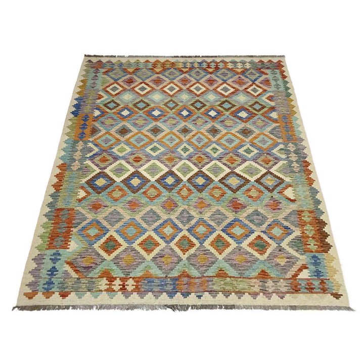 Afghan Vegetable Kilim Rug 6' 0" x 8' 6" Flat-Weave | No. AL947821