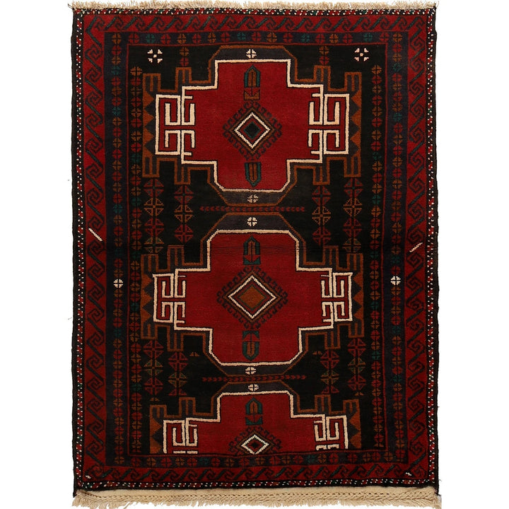 Afghan Baluchi Rug 3' 3" x 4' 4" Hand-Knotted | No. AL94807