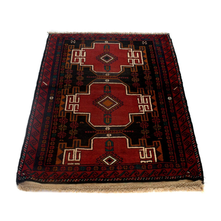 Afghan Baluchi Rug 3' 3" x 4' 4" Hand-Knotted | No. AL94807