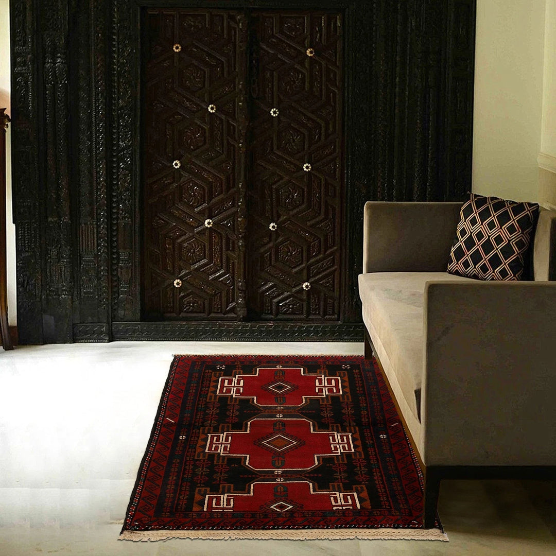 Afghan Baluchi Rug 3' 3" x 4' 4" Hand-Knotted | No. AL94807