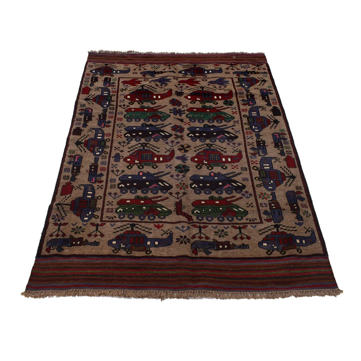 Afghan War Rug 4' 0" x 5' 11" Hand-Knotted | No. AL94830