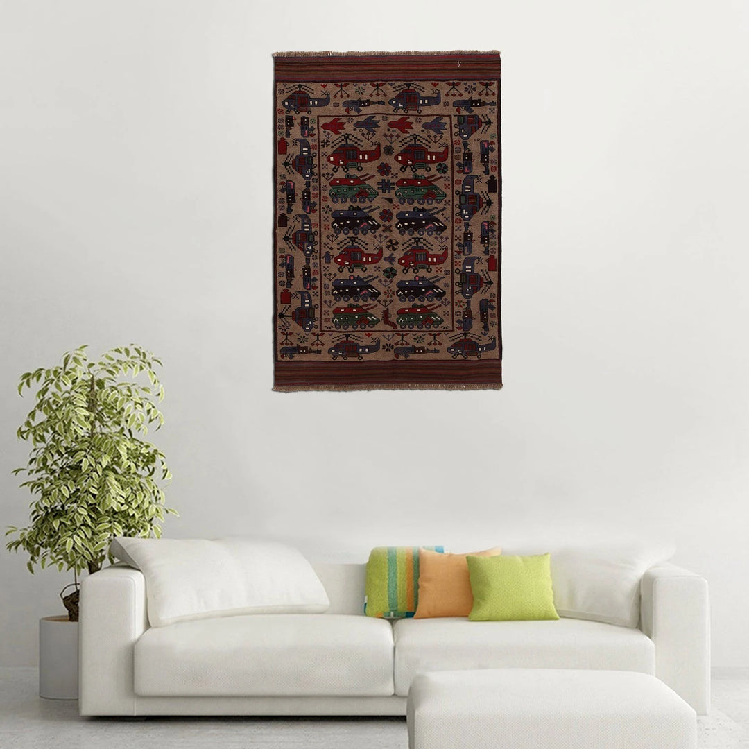 Afghan War Rug 4' 0" x 5' 11" Hand-Knotted | No. AL94830