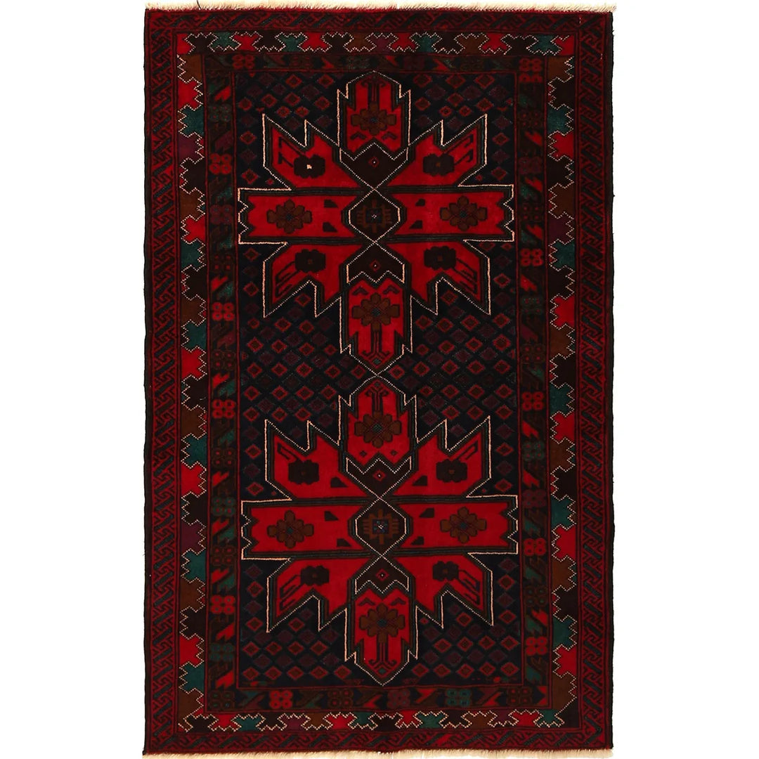 Afghan Baluchi Rug 3' 1" x 5' 0" Hand-Knotted | No. AL94849
