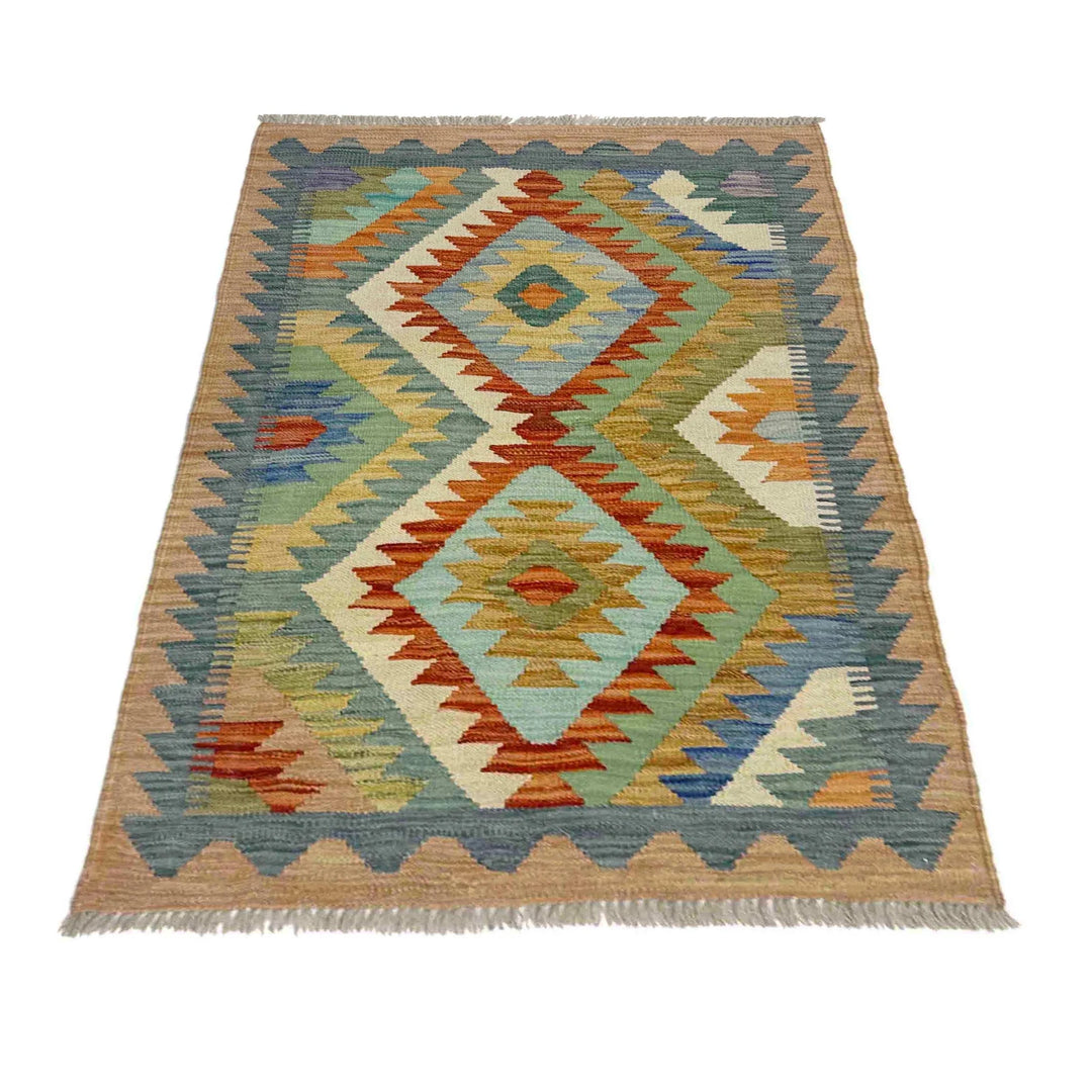 Afghan Vegetable Kilim Rug 2' 7" x 3' 11" Flat-Weave | No. AL949017