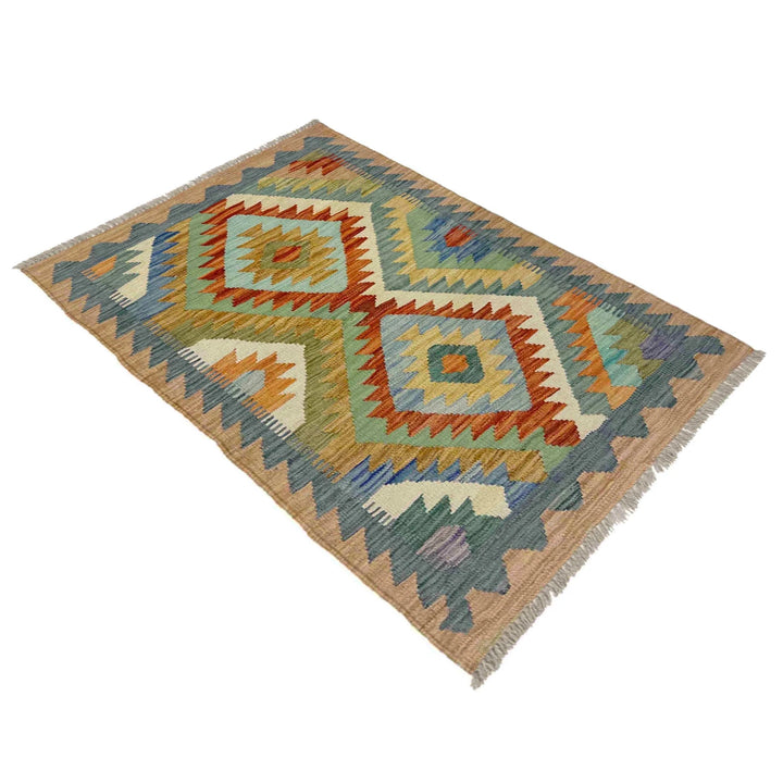 Afghan Vegetable Kilim Rug 2' 7" x 3' 11" Flat-Weave | No. AL949017