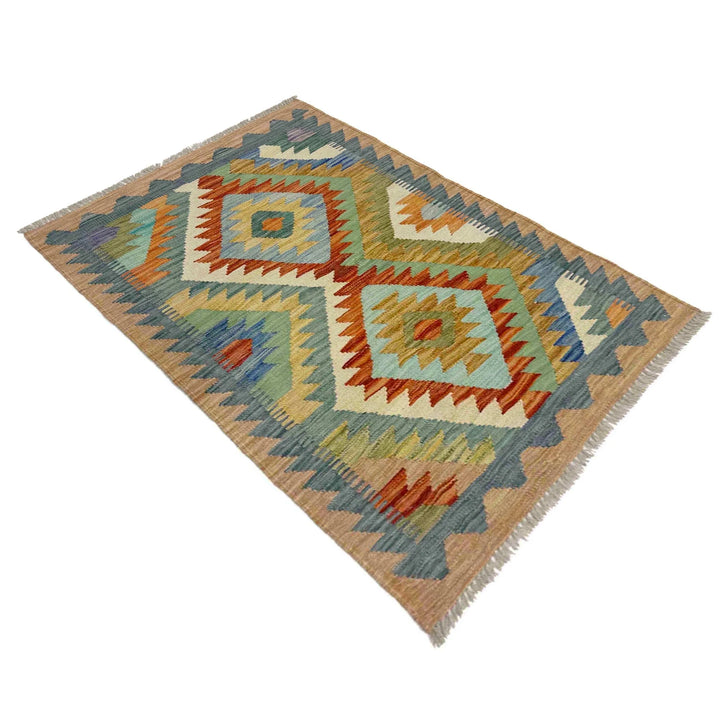 Afghan Vegetable Kilim Rug 2' 7" x 3' 11" Flat-Weave | No. AL949017