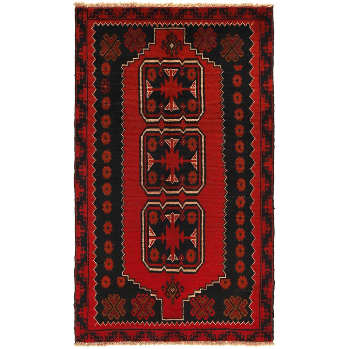 Red Afghan Baluchi Rug 3' 8" x 6' 2" Hand-Knotted | No. AL94910