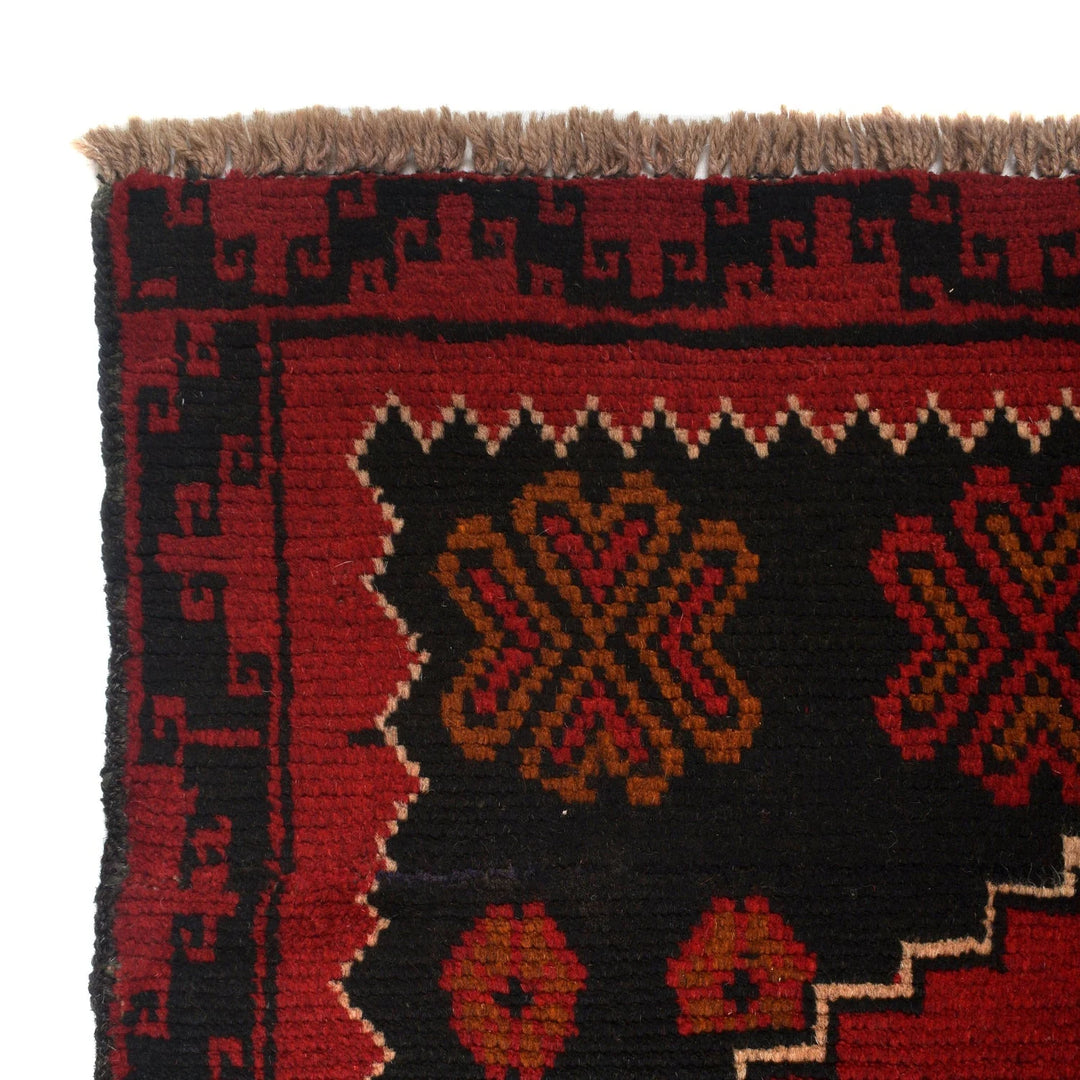 Red Afghan Baluchi Rug 3' 8" x 6' 2" Hand-Knotted | No. AL94910