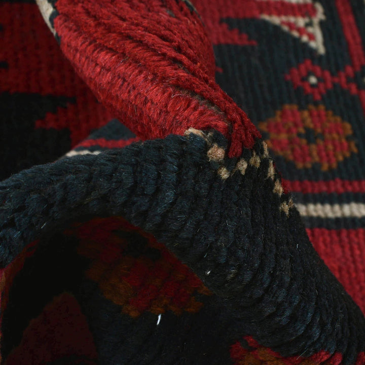 Red Afghan Baluchi Rug 3' 8" x 6' 2" Hand-Knotted | No. AL94910