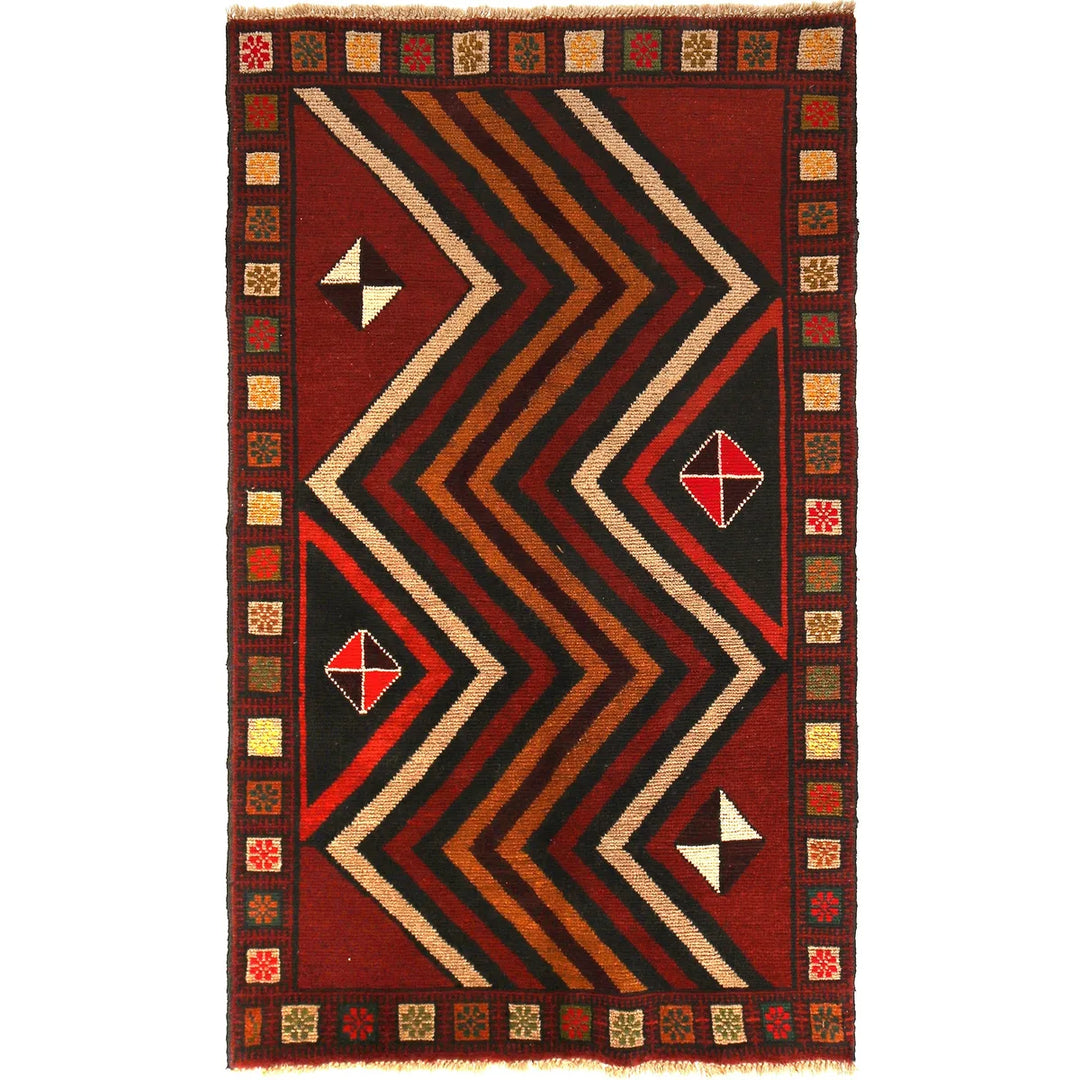 Red Afghan Baluchi Rug 3' 3" x 6' 4" Hand-Knotted | No. AL94912