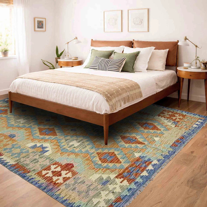 Multicolor Afghan Vegetable Kilim Rug 5' 10" x 8' 2" Flat-Weave | No. AL94931