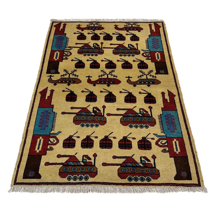 Afghan War Rug 2' 7" x 4' 0" Hand-Knotted | No. AL94970