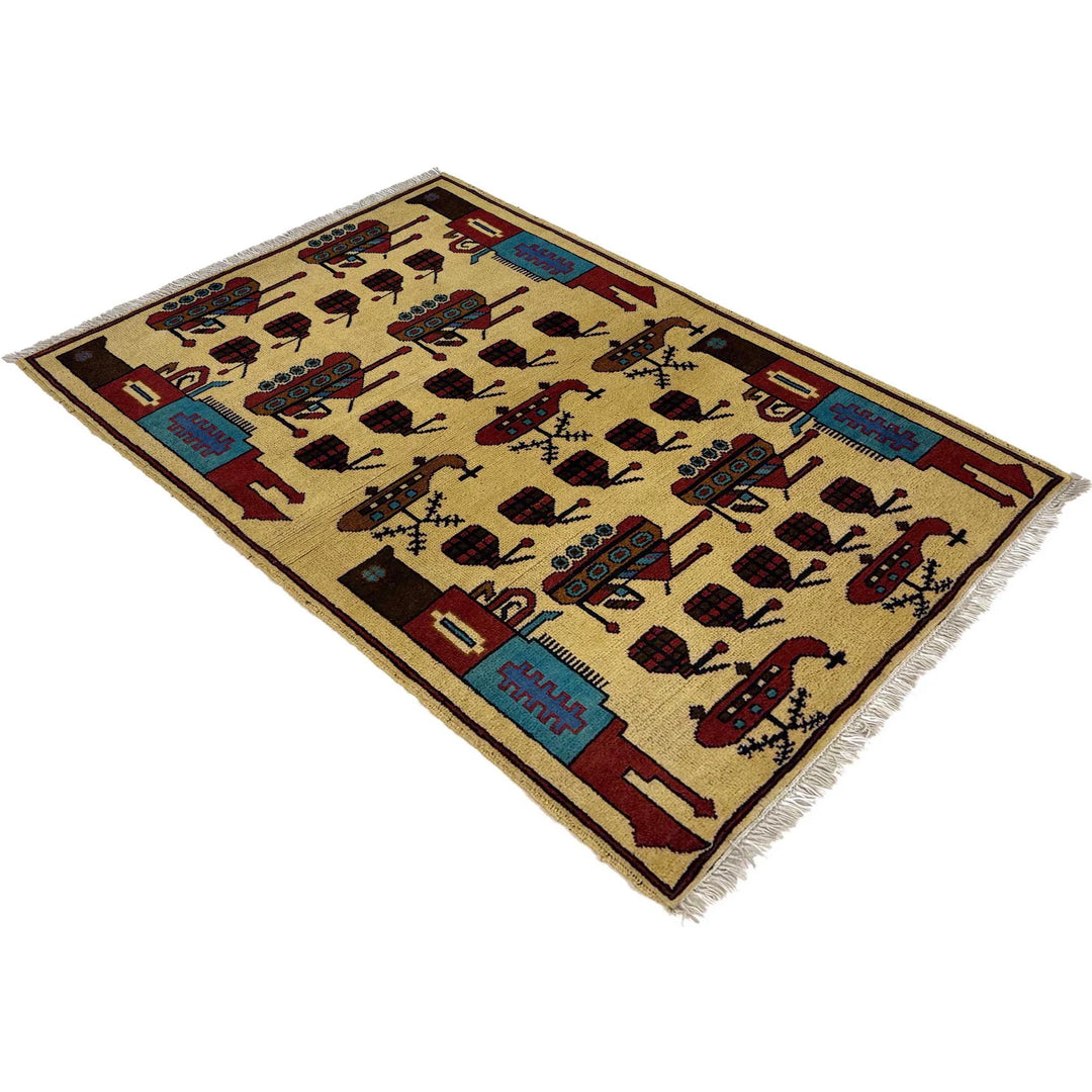 Afghan War Rug 2' 7" x 4' 0" Hand-Knotted | No. AL94970