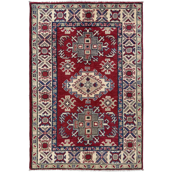 Red Afghan Kazak Rug 2' 9" x 4' 2" Hand-Knotted | No. AL94979