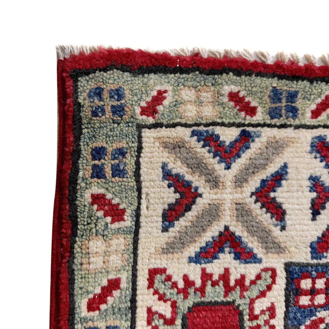 Red Afghan Kazak Rug 2' 9" x 4' 2" Hand-Knotted | No. AL94979