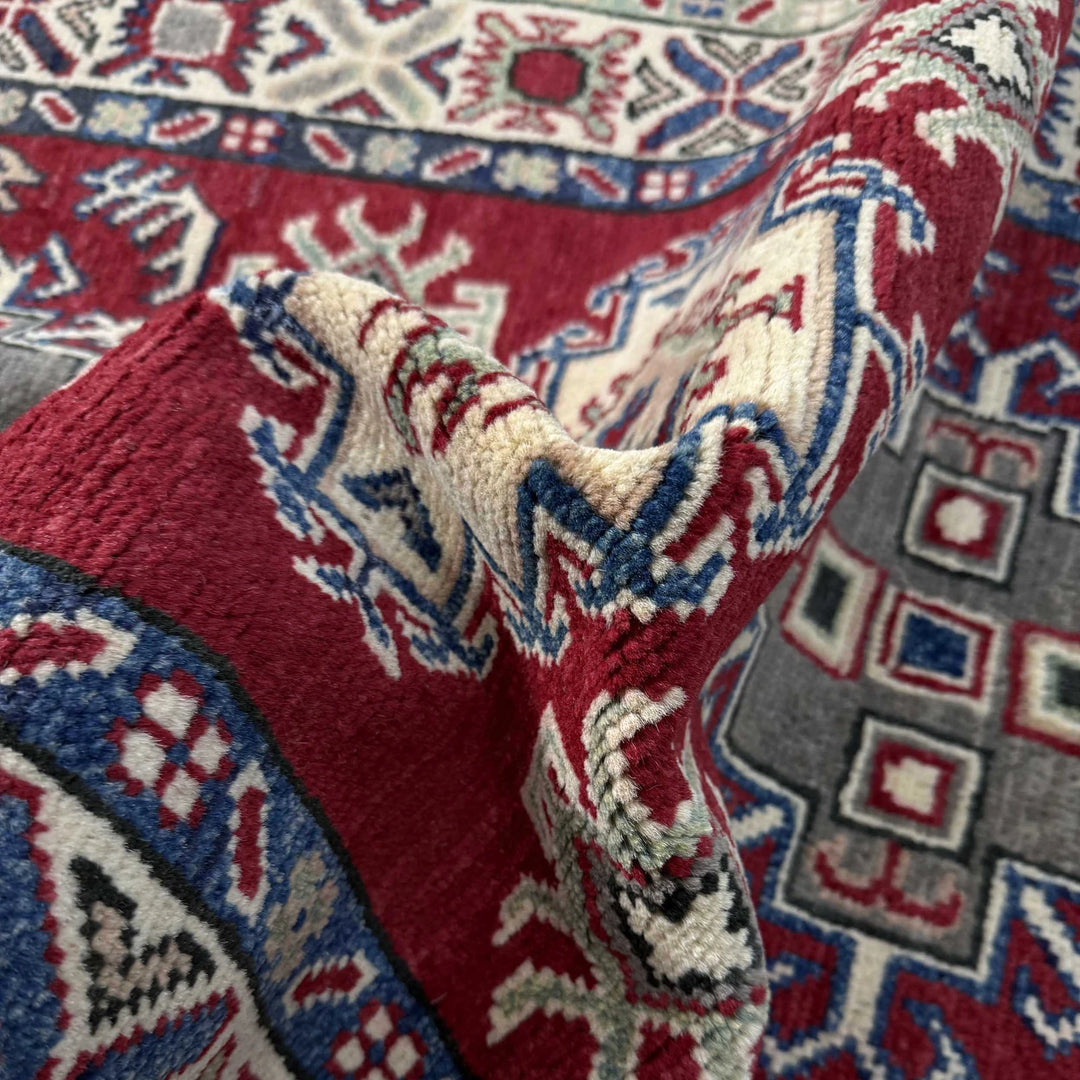 Red Afghan Kazak Rug 2' 9" x 4' 2" Hand-Knotted | No. AL94979