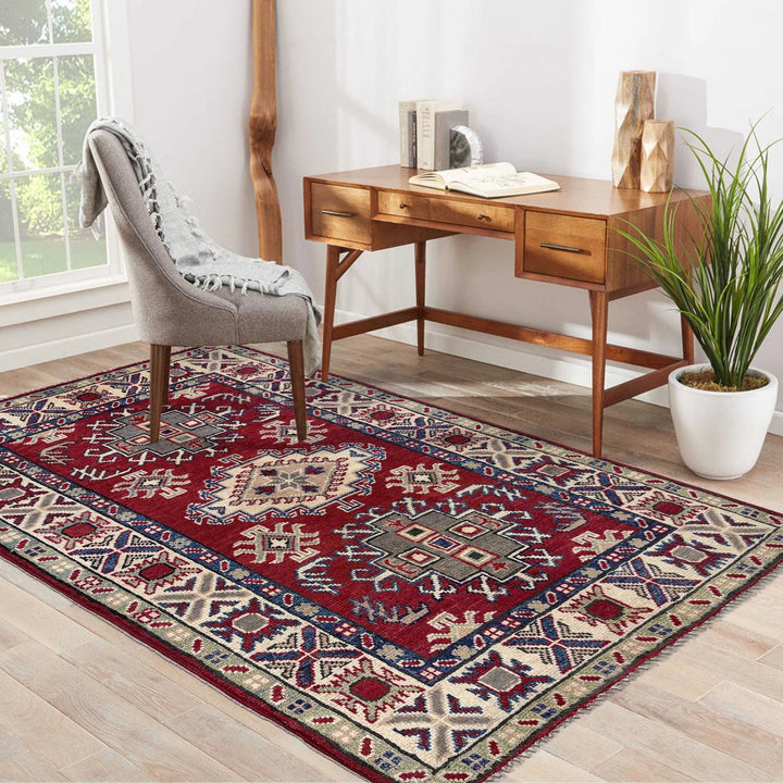 Red Afghan Kazak Rug 2' 9" x 4' 2" Hand-Knotted | No. AL94979