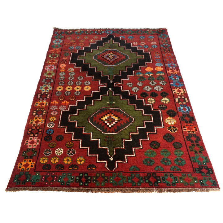 Red Afghan Baluchi Rug 4' 2" x 6' 7" Hand-Knotted | No. AL95052