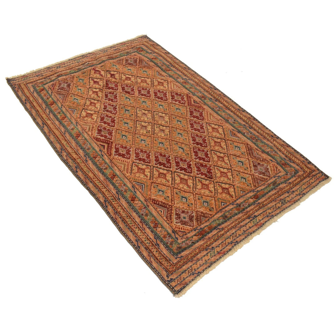 Orange Afghan Kilim Rug 3' 2" x 4' 12" Flat-Weave | No. AL95060