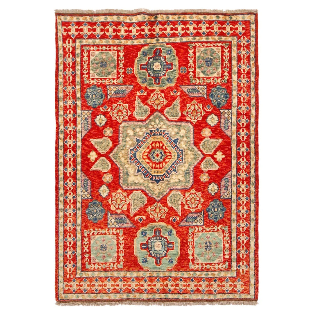 Red Afghan Shiraz Rug 4' 2" x 6' 0" Hand-Knotted | No. AL95098