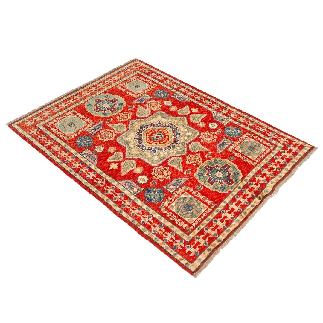 Red Afghan Shiraz Rug 4' 2" x 6' 0" Hand-Knotted | No. AL95098